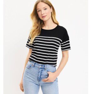LOFT Striped Relaxed Crew Tee - M